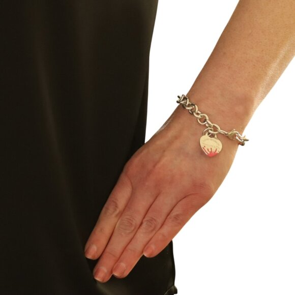 Tiffany & Co Return to Tiffany Pink Splash Heart Charm Bracelet 7" Ster 925 Love - Picture 2 of 6